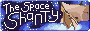 A pixelated badge with the name of the site, The Space Shanty, in front of a stary sky. A 1700's style frigate is soaring through a milky way